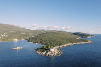 Fort Arza on a cape in the Bay of Kotor near the island of Mamula. Montenegro.