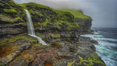 Small waterfall, Karlsöy, Kalsoy, Faroe Islands, outer island, Denmark, Karlsöy, Faroe Islands,
