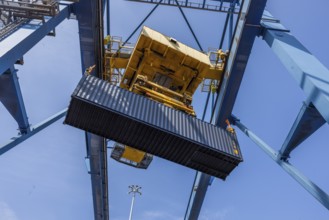 Crane and container in Duisburg harbour, Terminal D3T, Logport l, Rhine, Duisburg, North