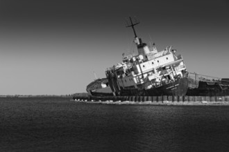 Architecture, wrecked ship, black and white image, Beauharnois, Province of Quebec, Canada, North