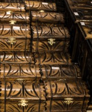Set of wooden boxes of light brown color