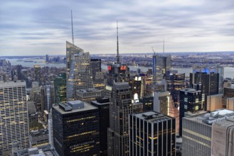 Rockefeller Center observation deck, panoramic view of the dense skyline of New York City,