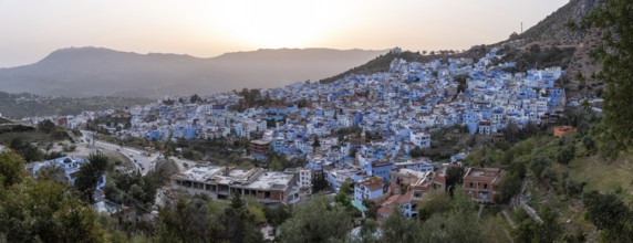 Panoramic view of famous blue colored city Chefchaouen, Morocco, Africa