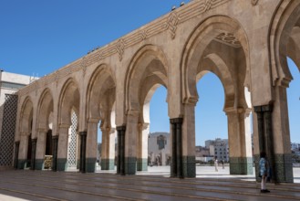 Exterior of the famous Hassan II Mosque at the coast of Casablanca, Morocco, Africa