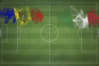 Moldova vs Italy Soccer Match, national colors, national flags, soccer field, football game,