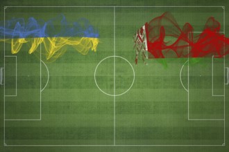 Ukraine vs Belarus Soccer Match, national colors, national flags, soccer field, football game,