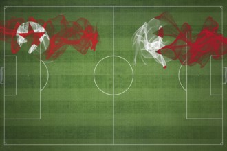 North Korea vs Bahrain Soccer Match, national colors, national flags, soccer field, football game,