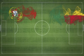Portugal vs Benin Soccer Match, national colors, national flags, soccer field, football game,