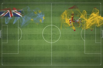 Tuvalu vs Spain Soccer Match, national colors, national flags, soccer field, football game,
