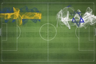 Sweden vs Israel Soccer Match, national colors, national flags, soccer field, football game,