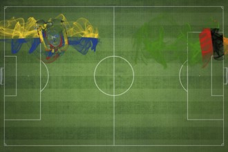 Ecuador vs Zambia Soccer Match, national colors, national flags, soccer field, football game,