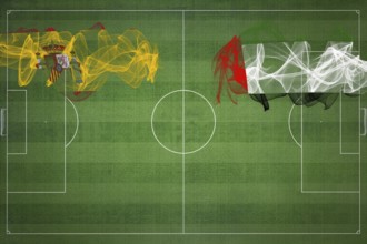 Spain vs United Arab Emirates Soccer Match, national colors, national flags, soccer field, football