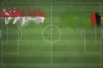 Singapore vs Zambia Soccer Match, national colors, national flags, soccer field, football game,