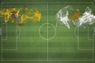 Spain vs Cyprus Soccer Match, national colors, national flags, soccer field, football game,