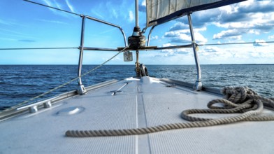 Bow of a sailing yacht on the sea