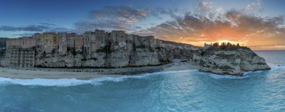 Tropea, Italy, 16 December, 2023: panorama view of Rotonda Beach and the colourful old town of