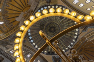 A picture of the colorful and gorgeous interior of the Hagia Sophia, in Istanbul