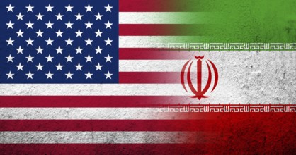 United States of America (USA) national flag with Iran National flag.. Grunge background