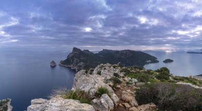 A panorama view of Cap de Formentor in northwestern Majorca at sunrise