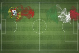 Portugal vs Italy Soccer Match, national colors, national flags, soccer field, football game,