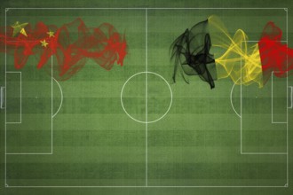China vs Belgium Soccer Match, national colors, national flags, soccer field, football game,