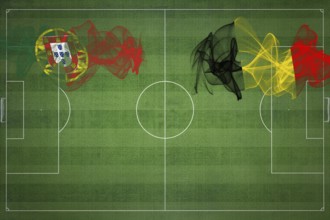 Portugal vs Belgium Soccer Match, national colors, national flags, soccer field, football game,