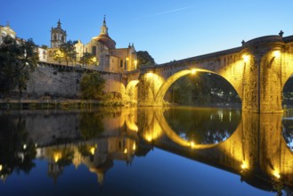 Amarante church view with Sao Goncalo bridge at night, in Portugal