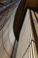Berlin, Germany, July 28, 2019: Chapel of Reconciliation. Interior gallery covered with wooden