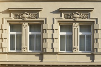 Windows of a renovated house from the Wilhelminian era in Magdeburg