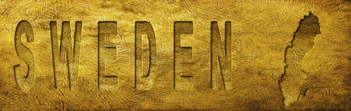 Sweden Map and Text on Grunge Gold Texture