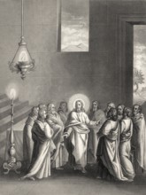 The Promise of the Holy Spirit, after the Last Supper, New Testament, steel engraving 1853,
