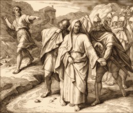 Shimei Curses David, Old Testament, by Julius Schnorr von Carolsfeld