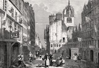 The Heart of Midlothian, High Street, Royal Mile in Edinburgh, Scotland, 19th century