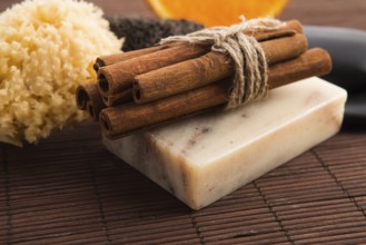 Bar of soap with cinnamon and orange
