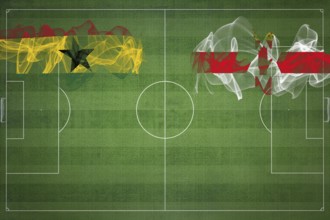 Ghana vs Northern Ireland Soccer Match, national colors, national flags, soccer field, football