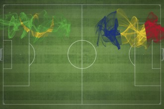 Mauritania vs Romania Soccer Match, national colors, national flags, soccer field, football game,