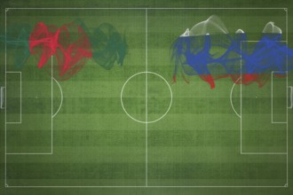 Bangladesh vs Russia Soccer Match, national colors, national flags, soccer field, football game,