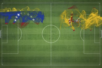 Venezuela vs Spain Soccer Match, national colors, national flags, soccer field, football game,