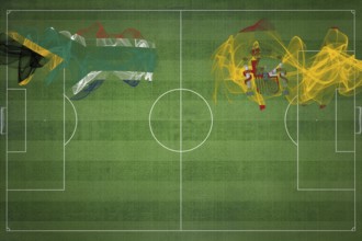 South Africa vs Spain Soccer Match, national colors, national flags, soccer field, football game,