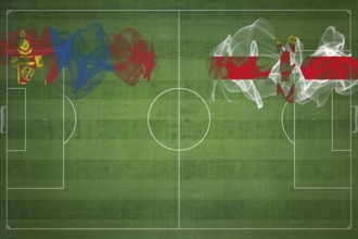 Mongolia vs Northern Ireland Soccer Match, national colors, national flags, soccer field, football