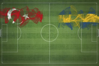 Turkey vs Sweden Soccer Match, national colors, national flags, soccer field, football game,