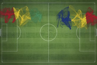 Guinea vs Romania Soccer Match, national colors, national flags, soccer field, football game,