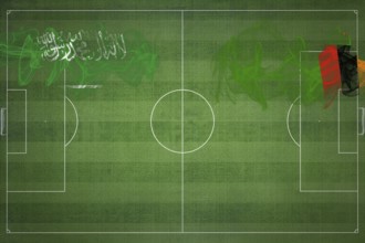 Saudi Arabia vs Zambia Soccer Match, national colors, national flags, soccer field, football game,
