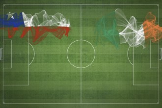 Chile vs Ireland Soccer Match, national colors, national flags, soccer field, football game,