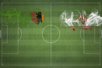 Zambia vs Iran Soccer Match, national colors, national flags, soccer field, football game,