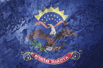 Grunge North Dakota state flag. North Dakota flag background grunge texture