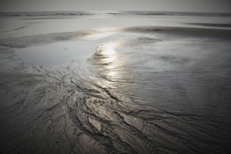 Sand pattern on beach at low tide, Bhagal Beach, Gujarat, India, Asia