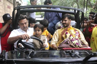 Bollywood actor Vivek Oberoi Suresh Oberoi Vivaan Veer Oberoi participates procession immersion