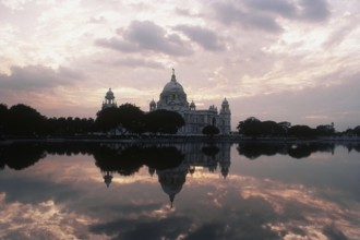 Reflection of Victoria memorial during sunset, Calcutta, West Bengal, India, Asia