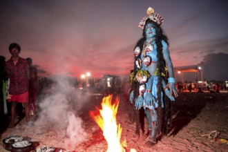 Woman dress as Hindu Goddess Kali, Tamil Nadu, India, Asia